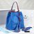 Blue leather with red edge bucket bag