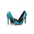 Blue patent leather bow-tie pointed head pump