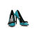 Blue patent leather bow-tie pointed head pump