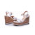 White patent leather cross tie wedge pump sandal