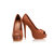 Coffee Leather Woven Peep Toe Pump