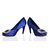 Blue Satin Rhinestone Square Logo Pump