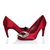 Red Satin Rhinestone Square Logo Pump