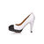 White with black head leather Pump with metal chain platform