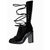 Black patent leather metal chain tieback long boots