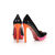 Black patent leather orange heels pink platform pump