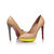 Beige patent leather yellow platform gray pump