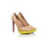 Beige patent leather yellow platform gray pump