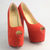 Orange Suede Leather Platform Red Sole Peep Toe Pump(16cm)