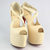 Beige Lamb Leather Cross Strap Platform Pump Peep Toe Sandal