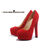 Red Suede Leather Ultra High Hidden Platform Pump