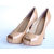 Beige Patent Leather Peep Toe Platform Pump