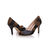 Black Patent Leather with Stripe Fabric Peep Toe Pump