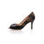 Black Patent Leather with Stripe Fabric Peep Toe Pump