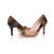 Beige Patent Leather with Stripe Fabric Peep Toe Pump