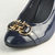 Blue Patent Leather Pump with Gold Hardware Logo