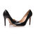 Black leather metal point head pump