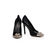 Black patent leather metal studs pointed head pump