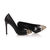 Black lizard leather rivet metal toe pump