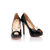 Black patent leather peep toe pump