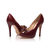 Claret leather bow-tie peep toe pump