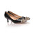 Black leather rivet metal toe pump