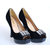 Black Suede Leather Diamond Peep Toe Pump