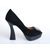 Black Suede Leather Diamond Peep Toe Pump