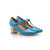 Blue Patent Leather T Shape Diamond Heel Mary Janes Pump