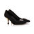 Black Satin Pointed Pump with Diamond Square Logo