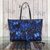 Butterfly fabric with leather trim zipper shopping tote