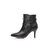 Black leather rivet buckle strap point head short boots