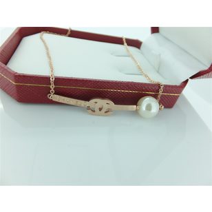 Pearl on Logo Bar Necklace