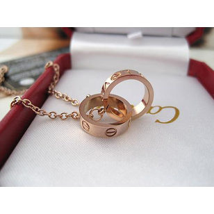 Rose Gold Finish Titanium Steel Double Rings Necklace