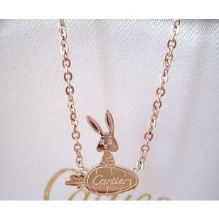 Rose Gold Finish Titanium Steel Necklace Rabbit and Carrot Pendant