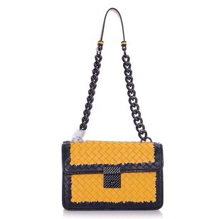 Yellow leather metal chain shoulder bag