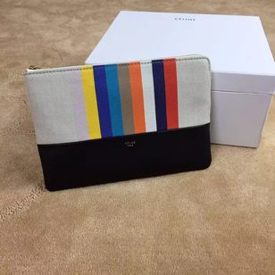 Multicolor stripe fabric clutch