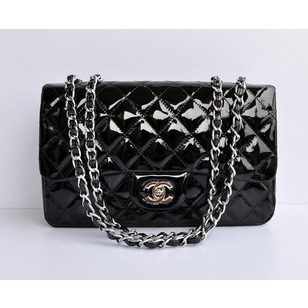 Black Patent Leather Quilting Chain Bag (Nickel)