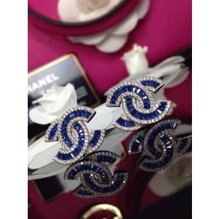 Blue rhinestone double C earrings