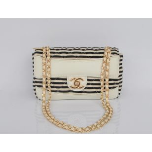 Stripe fabric flap bag