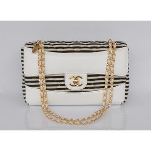 Stripe fabric medium flap bag