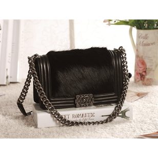 Imported original fur leather flap bag