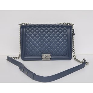 Dark blue lamb skin leather flap bag