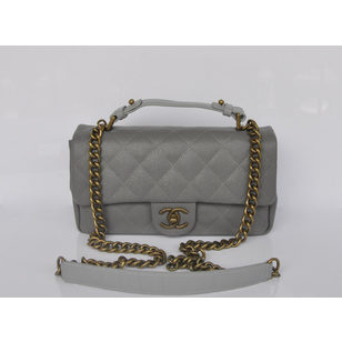 Gray Caviar Leather Flap Bag