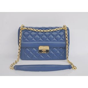 Blue lamb skin leather flap bag