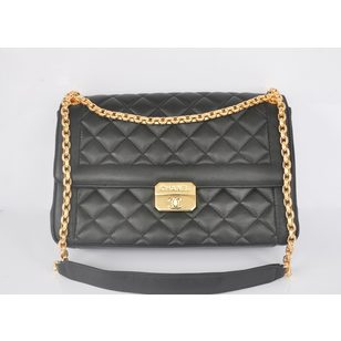 Black lamb skin leather flap bag