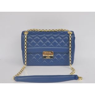 Blue lamb skin leather flap bag