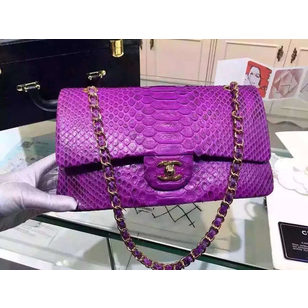 purple real python leather flap bag