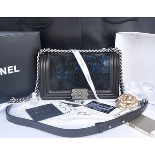 Star rhinestone original leather flap bag