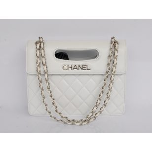 Leather handle bag with metal chain strap